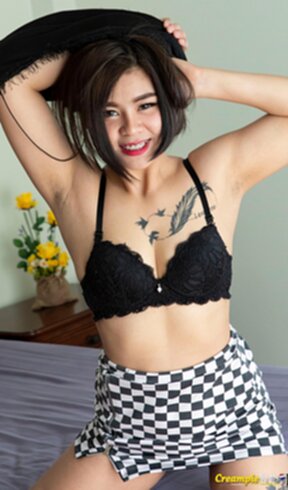 Laddawan strips black top and short skirt fucked on bed and creampied