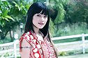 Busty cutie Jenny Lee strips red dress and plays with vibrator